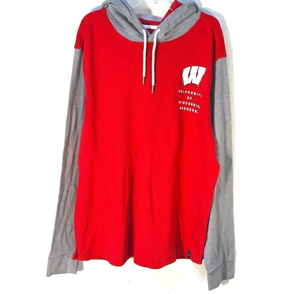 Under Armour NCAA College Wisconsin red Gray Long Sleeve Football Sweater Hoodie